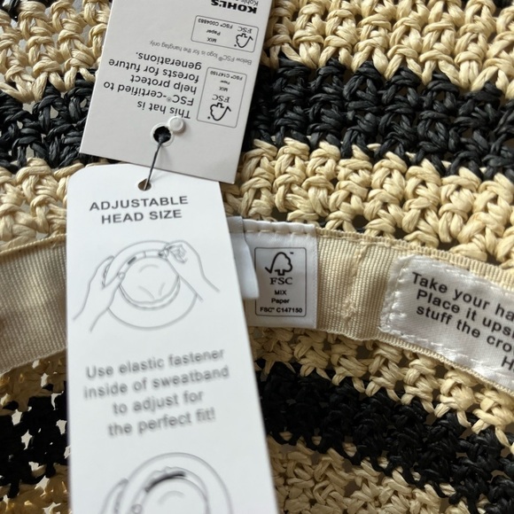 NEW SONOMA Tan with Black Stripes Adjustable Packable Sun Hat - Picture 6 of 7